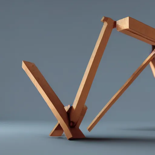 Image similar to a four-directional catapult, 3D model, octane render, wooden