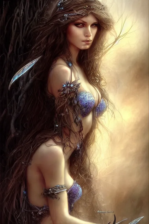 Image similar to a beautiful fairy girl, fantasy, portrait, sharp focus, intricate, elegant, digital painting, artstation, matte, highly detailed, concept art, illustration, ambient lighting, art by Luis Royo
