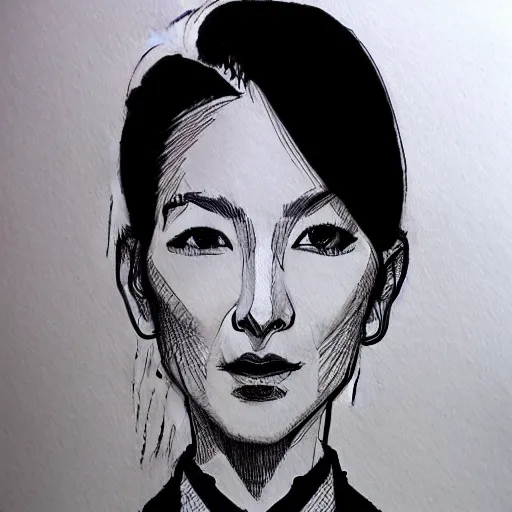 Image similar to ink drawing portrait of a woman in suit by kim jung gi