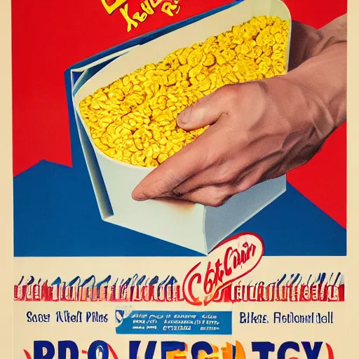 Image similar to cereal box poster following the ideals of will keith kellogg ; product photo of a cereal box ; professional advertisement photography of a box of celibacy cereal ; crushed corn to encourage abstinence and celibacy ; close - up of the box carton ; advertisement poster ; american product category