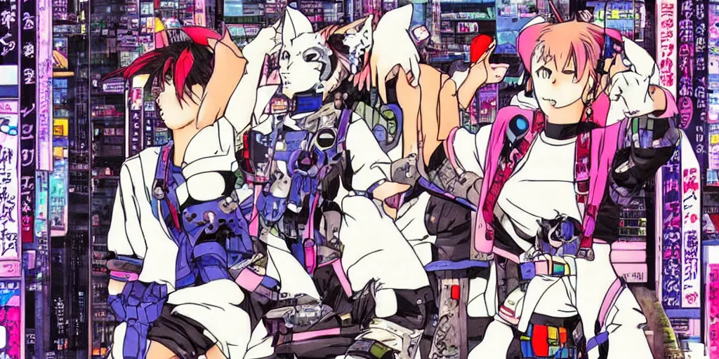 Image similar to cyberpunk cat, 9 0 s japan anime style