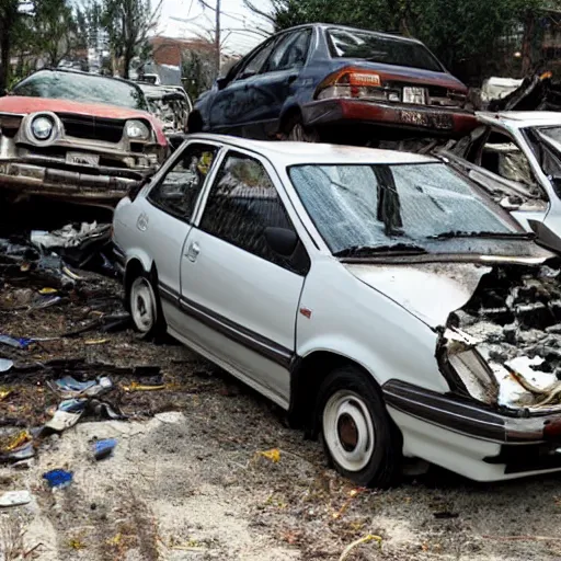 Prompt: Toyota Corolla SE in a wreck