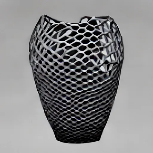 Prompt: 3d printed hexa vase, Voronoi, parametric design