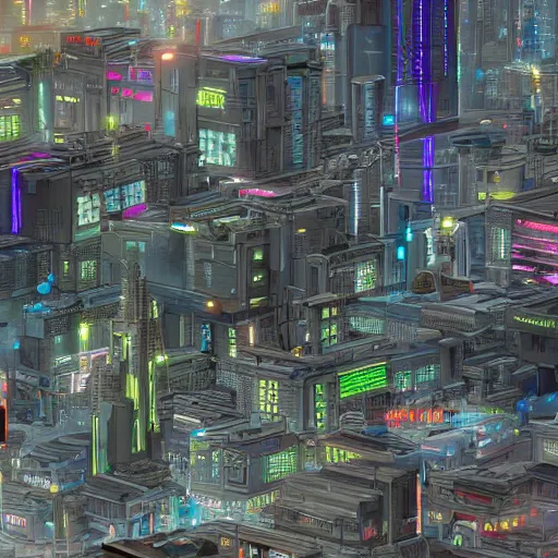 Image similar to large cyberpunk city, side view