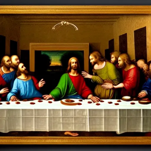 Prompt: a beautiful painting of donald trump participating in the last supper, by leonardo da vinci, ultra - detailed, 8 k