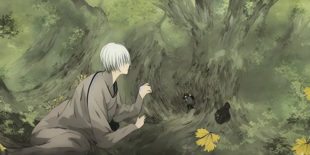 Image similar to ginko showing a new mushi, mushishi by studio ghibli, mutsumi akasaki, wallpaper splash art promo art