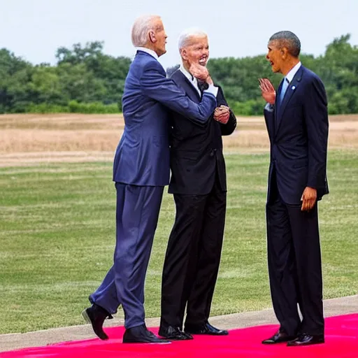 Prompt: obama t-posing on biden after he gets a third term