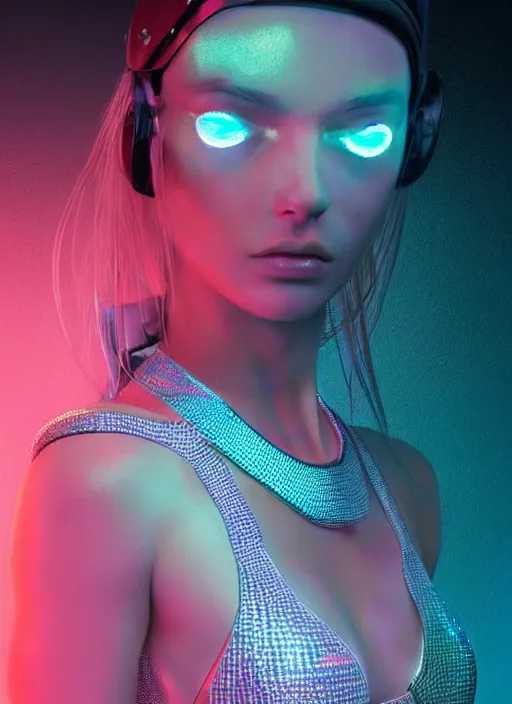 Image similar to a sensual caucasian female humanoid with freckles, cyber neon lighting, futurism, intricate futuristic jewelry accessories, cyberpunk swimsuit, profile posing, hyper photorealistic, crispy quality, digital photography, trending in artstation, trending in pinterest, cinematic, 4 k ultra hd, art by pascal blanche, art by greg rutkowski,