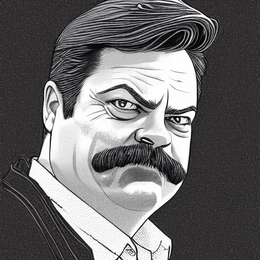 Prompt: a drawing of ron swanson by josan gonzales and Dan Mumford