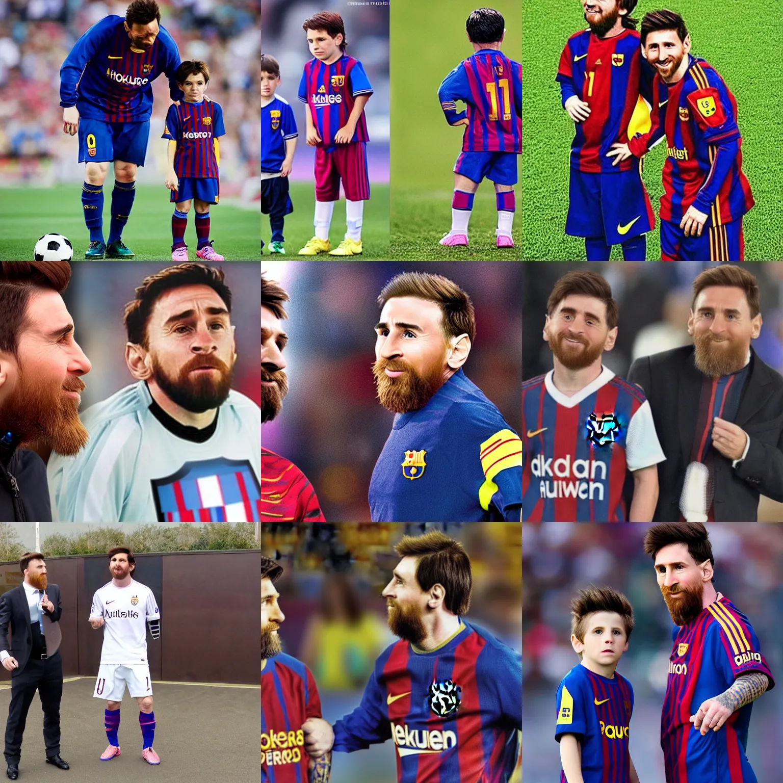 Prompt: dwarf messi looking at normal adult messi