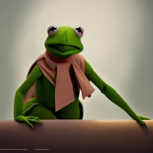 Image similar to kermit is james bond, fine details anime scen, cinematic lights, behance hd, trending on artstation