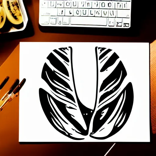 Image similar to amazing svg sticker art of a banana leaf, View, svg illustration, black and white, Sticker Art