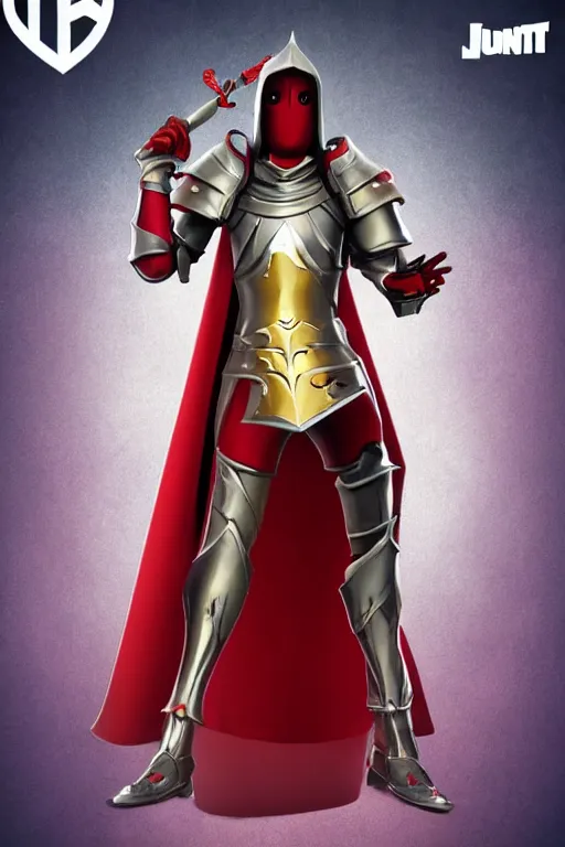 Prompt: a knight in metallic armor and red Cape wielding a magical sword, fortnite, stylized