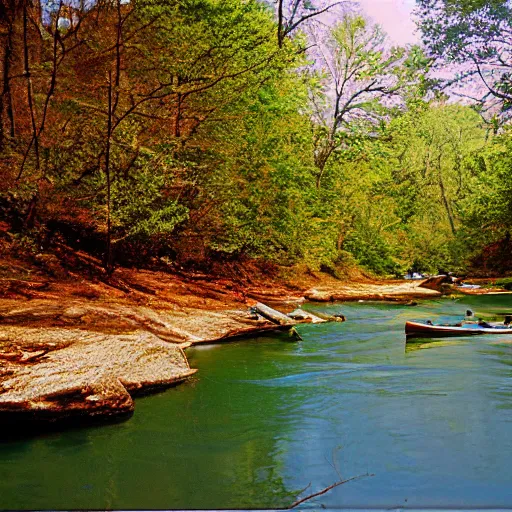 Image similar to cahaba river alabama, canoe in foreground, kodak ektachrome e 1 0 0,