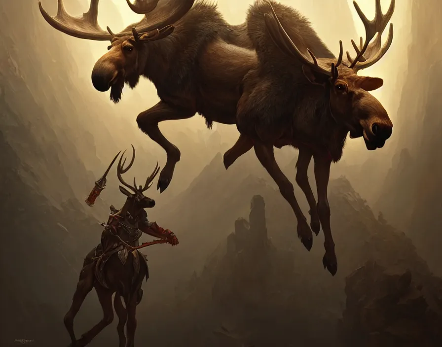 Image similar to concept art of a fantasy moose mount, d & d, fantasy, art nouveau, digital painting, trending on artstation, sharp focus, illustration, global illumination, ray tracing, art by artgerm and greg rutkowski and ruan jia