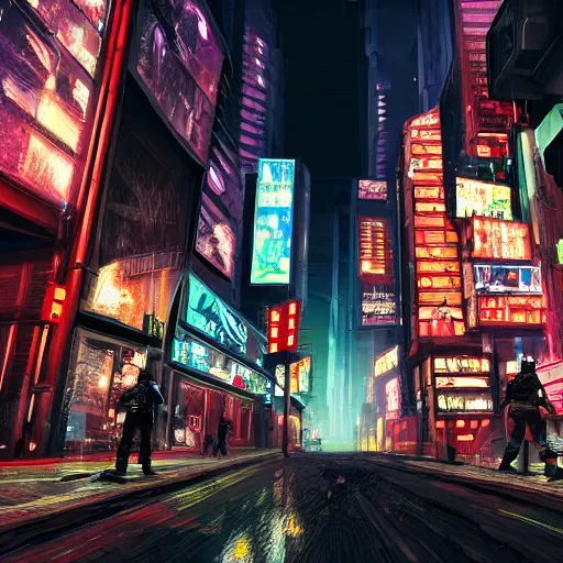 Image similar to cyberpunk city street