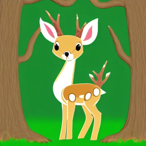 Prompt: cute cartoon baby deer in the Canadian forest, Ghibli, clipart