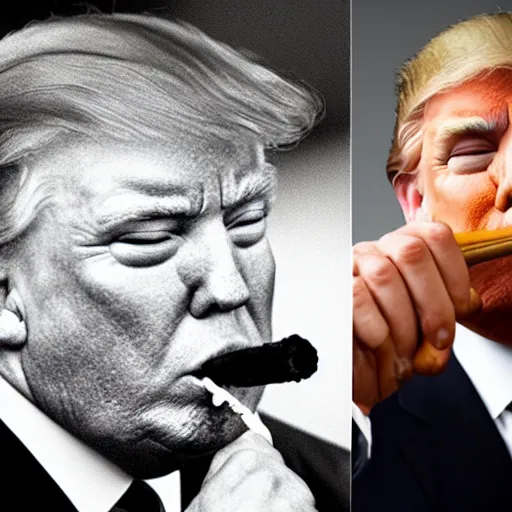 Image similar to a photo of donald trump smoking a cigar, award winning photograph