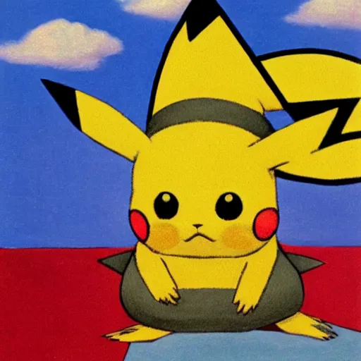 Prompt: pikachu, painted by rene magritte