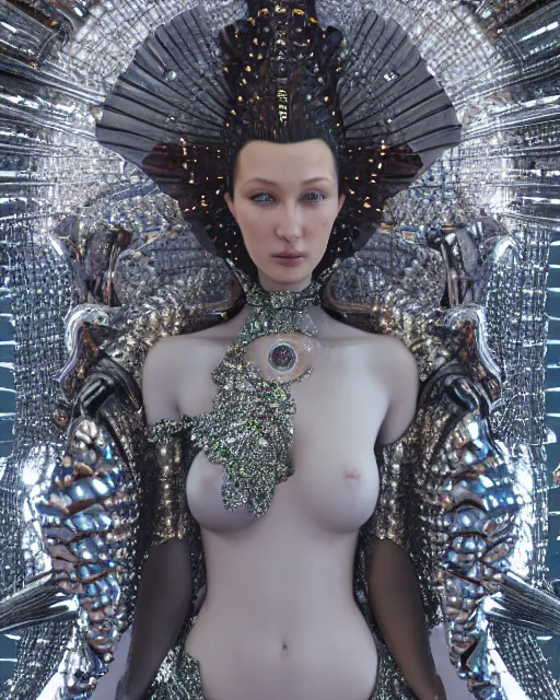 Image similar to a highly detailed metahuman 4 k close up render of an alien goddess bella hadid monument renaissance in iris van herpen dress schiaparelli in diamonds crystals swarovski and jewelry iridescent in style of alphonse mucha gustav klimt trending on artstation made in unreal engine 4