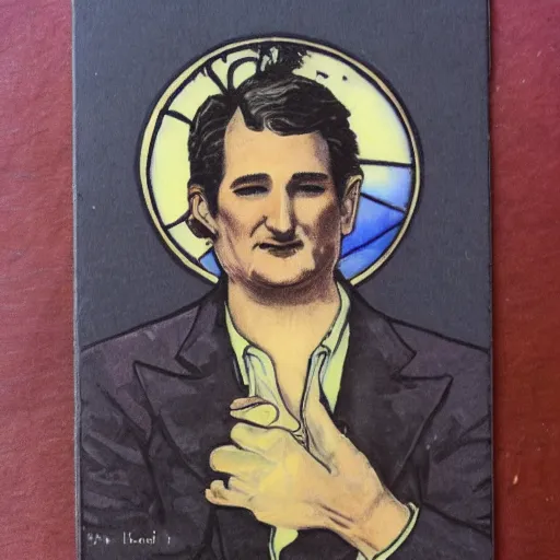 Prompt: ted cruz portrait by louis - theophile hingre, zodiac, tarot cards, planets, ethereal, art nouveau