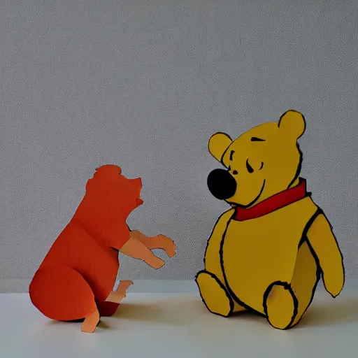 Image similar to cut paper sculpture of pooh and piglet