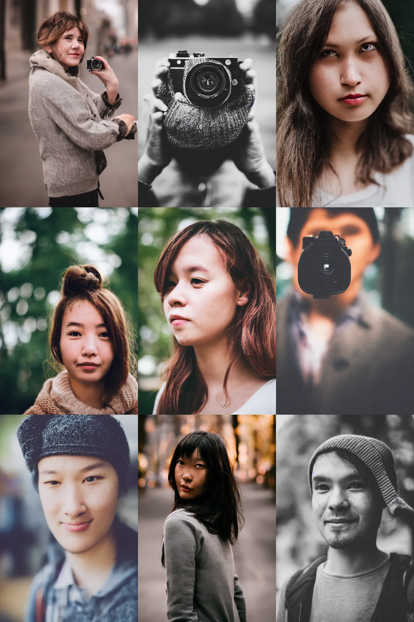 Prompt: a portrait of a person who has a Leica camera as a head, 50mm, bokeh, f1.4,