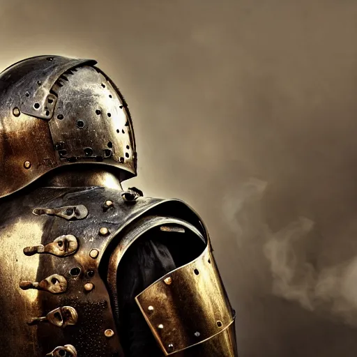 Image similar to steam punk knight wearing wearing armor, shallow depth of field, moody lighting, 8 k,