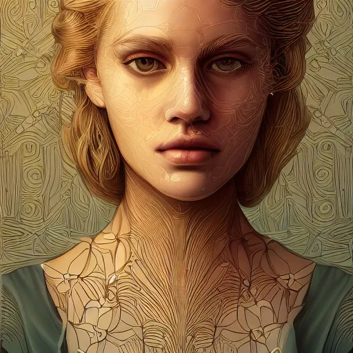 Image similar to a portrait of an incredibly beautiful, graceful, elegant, and sophisticated young blonde girl made of garlic, an ultrafine detailed illustration by james jean, intricate linework, bright colors, final fantasy, behance contest winner, vanitas, angular, altermodern, unreal engine 5 highly rendered, global illumination, radiant light, detailed and intricate environment