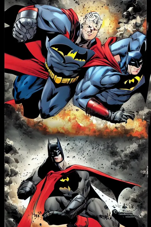 Image similar to batman beating superman in a fight