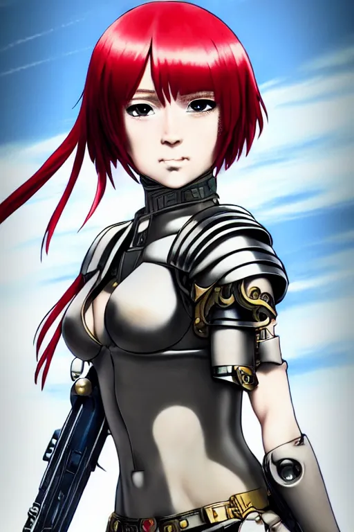 Image similar to portrait of Anime sister of battle, bikini armor, Warhammer 40000, cute-fine-face, red-short-hair pretty face, realistic shaded Perfect face, fine details. Anime. realistic shaded lighting by Ilya Kuvshinov katsuhiro otomo ghost-in-the-shell, magali villeneuve, artgerm, rutkowski, WLOP Jeremy Lipkin and Giuseppe Dangelico Pino and Michael Garmash and Rob Rey