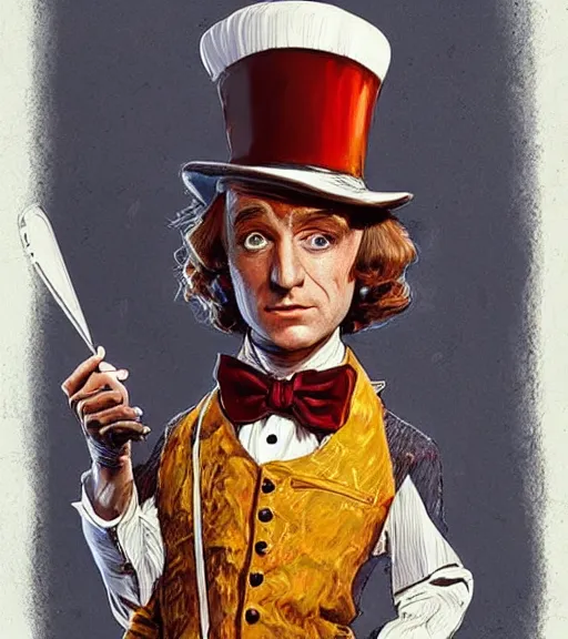 Image similar to beautiful willie wonka cooking meth drawing, in the style of greg rutkowski, fantasy, amazing detail, epic, intricate, elegant, smooth, sharp focus