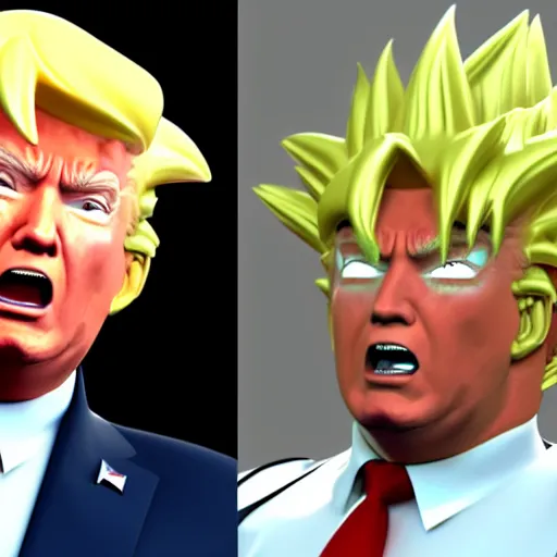 Prompt: ultra - realistic, 3 d render of donald trump going super - saiyan