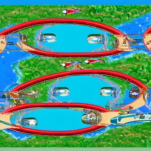 Prompt: Atlantis underwater kingdom world top down fzero wave racer 64 racetrack layout.