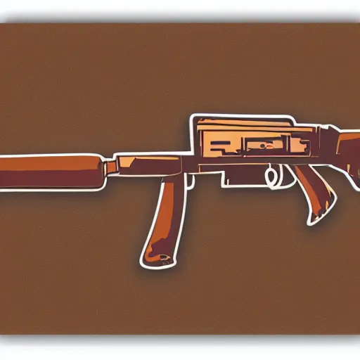 Prompt: postal sticker AK-47 gun, rusty, old, illustration