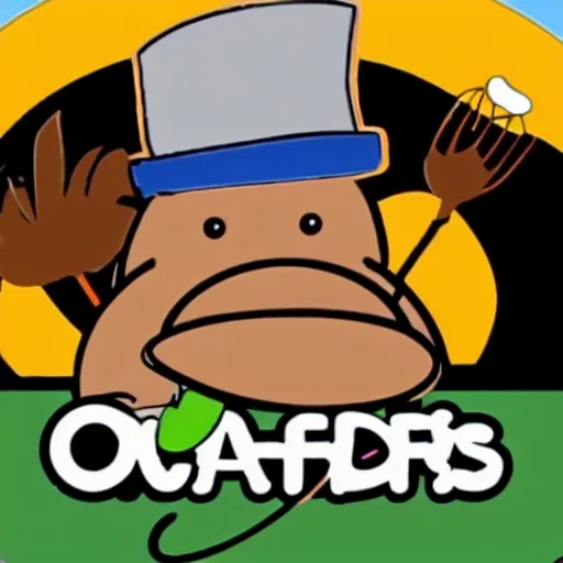 Image similar to cute platypus wearing a chef hat, logo style