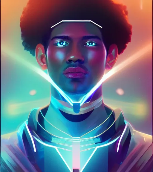 Image similar to symmetry!! egyptian prince of technology, solid cube of light, hard edges, product render retro - futuristic poster scifi, lasers and neon circuits, brown skin man egyptian prince, intricate, elegant, highly detailed, digital painting, artstation, concept art, smooth, sharp focus, illustration, dreamlike, art by artgerm