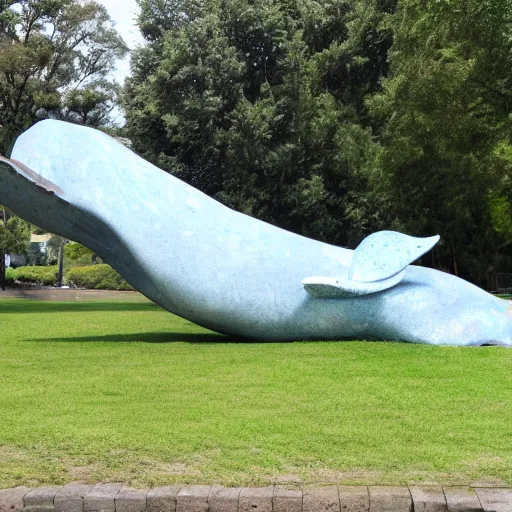 Image similar to huge marble statue of a whale with legs in a public park, hi - res photo