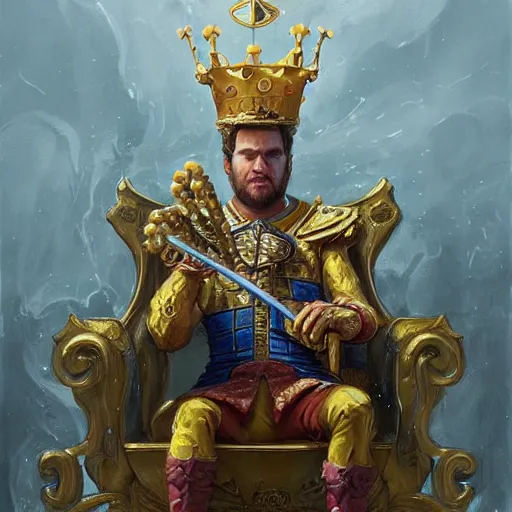 Image similar to spongebob as a king on a thrown wearing a crown, closeup portrait art by donato giancola and greg rutkowski, digital art, trending on artstation, symmetry!!