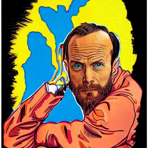 Image similar to The Artwork of R. Crumb and his Cheap Suit Breaking-Bad-Jesse-Pinkman, pencil and colored marker artwork, trailer-trash lifestyle