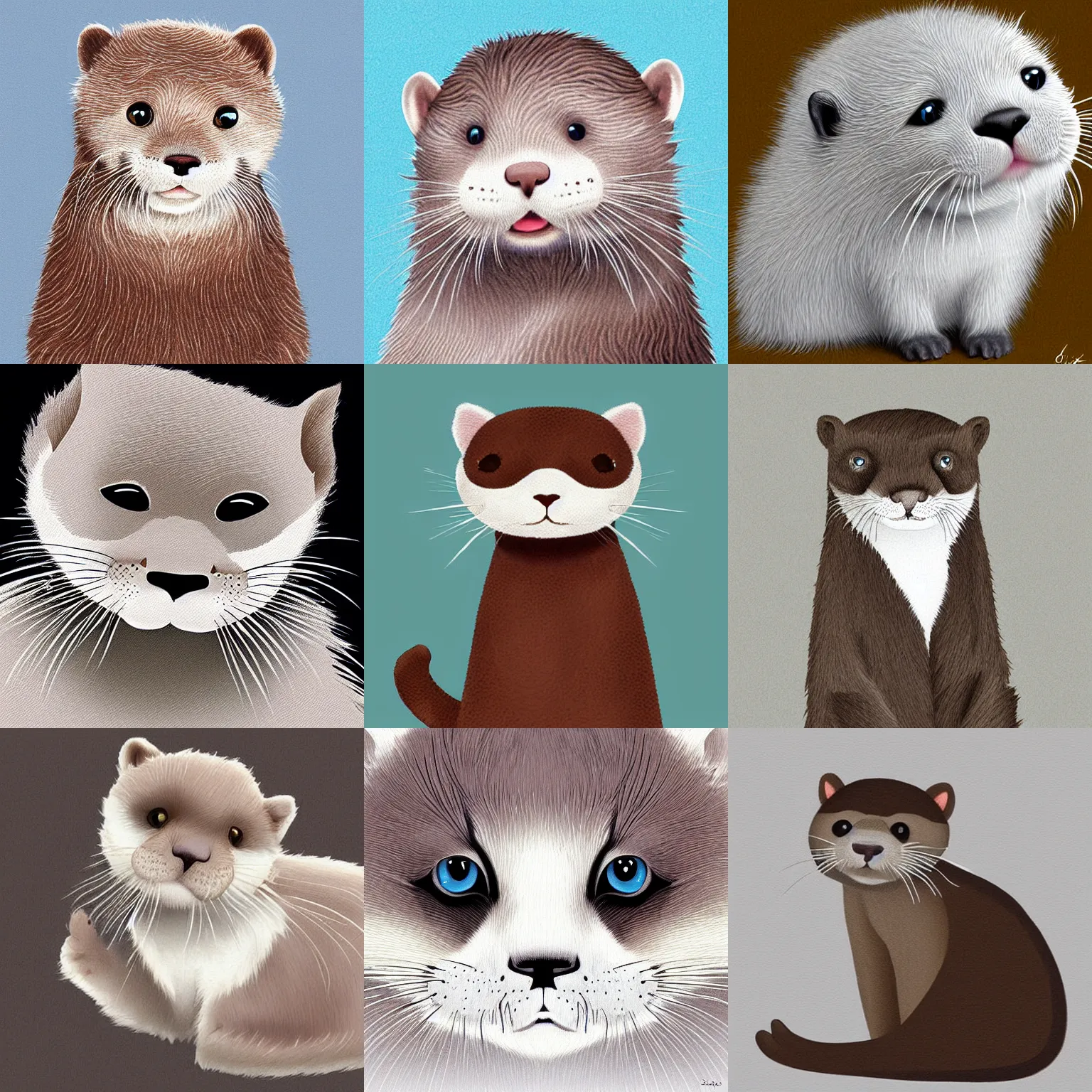 Prompt: otter cat, white fur, adorable digital art