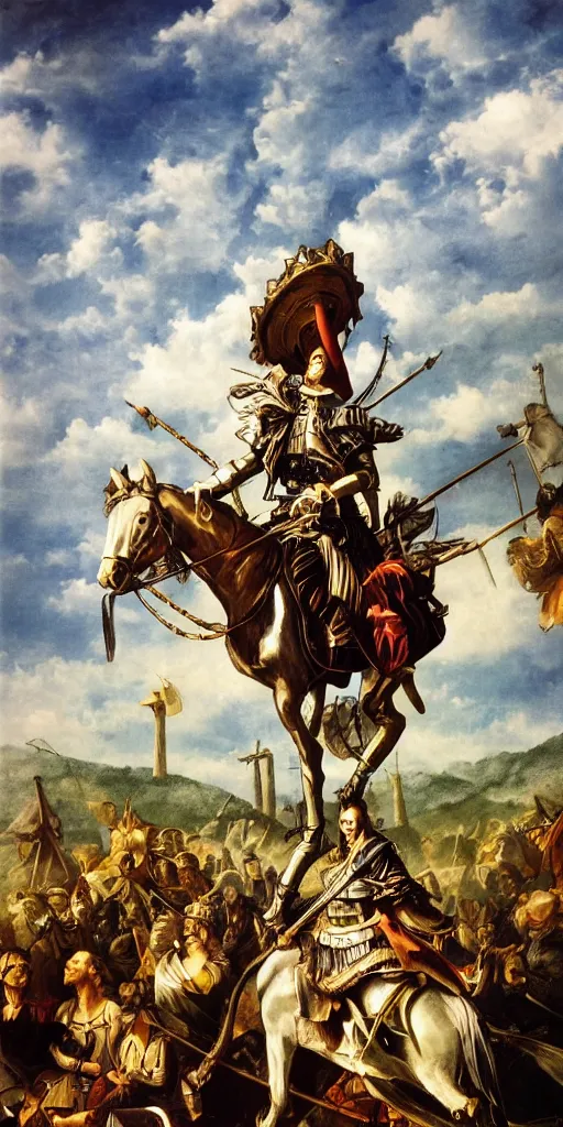 Prompt: donquixote in lamancha surrounded by white windmills airbrush fantasy 80s, realistic masterpiece