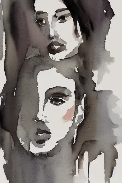 Image similar to beautiful face woman, grey, colorless and silent, watercolor portrait by Luke Rueda Studios and David downton