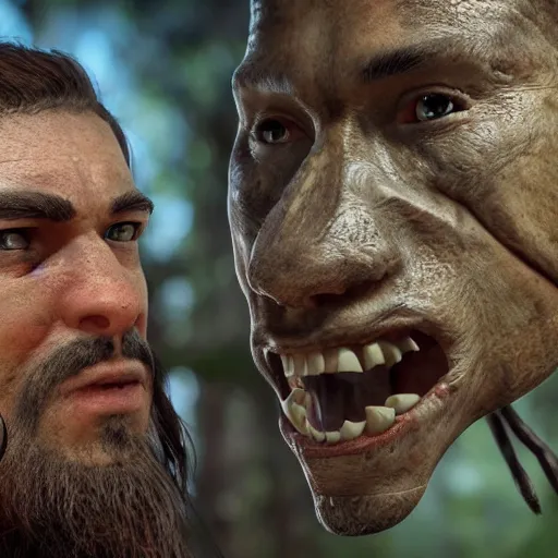 Image similar to ultra - photorealistic, a new game play from battle royale game called prehistoric survivor, intricate details, sharp focus, perfect baroque like real project, symmetrical realistic, perfect face and anatomy ultra - details, 4 k, uhd, beautiful random content position, perfect emotion, balance