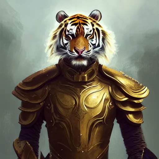 Image similar to a aesthetic award winning commission portrait of an albino tiger wearing golden victorian armour,digital art,art by greg rutkowski,character design by charles bowater,ross tran,photorealistic,detailed face,high quality,deviantart,artstation,characzer concept