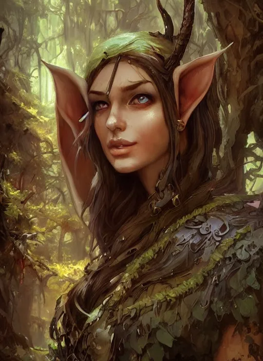 Prompt: a forest elf, beautiful, dnd character art portrait, dark fantasy art, matte fantasy painting, deviantart artstation, by jason felix by steve argyle by tyler jacobson by peter mohrbacher by paul hedley, cinema