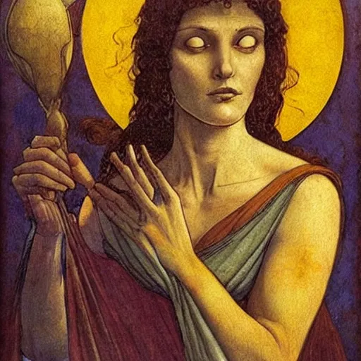 Prompt: half - length portrait of beautiful witch circe in the odyssey, art by moebius, giotto, leonardo da vinci