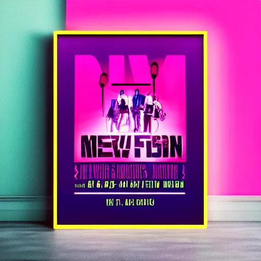 Prompt: a neon pink event poster design for McFly