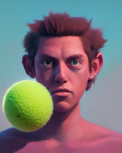 Image similar to highly detailed vfx portrait of a character of a tennis ball monster stephen bliss, chalk, unrealengine, greg rutkowski, loish, rhads, beeple, makoto shinkai and lois van baarle, ilya kuvshinov, rossdraws, tom bagshaw,