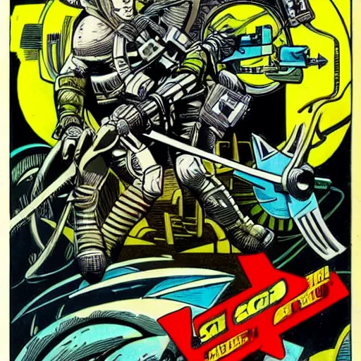 Image similar to a sci - fi god of blades, art by jack kirby, greeble tech